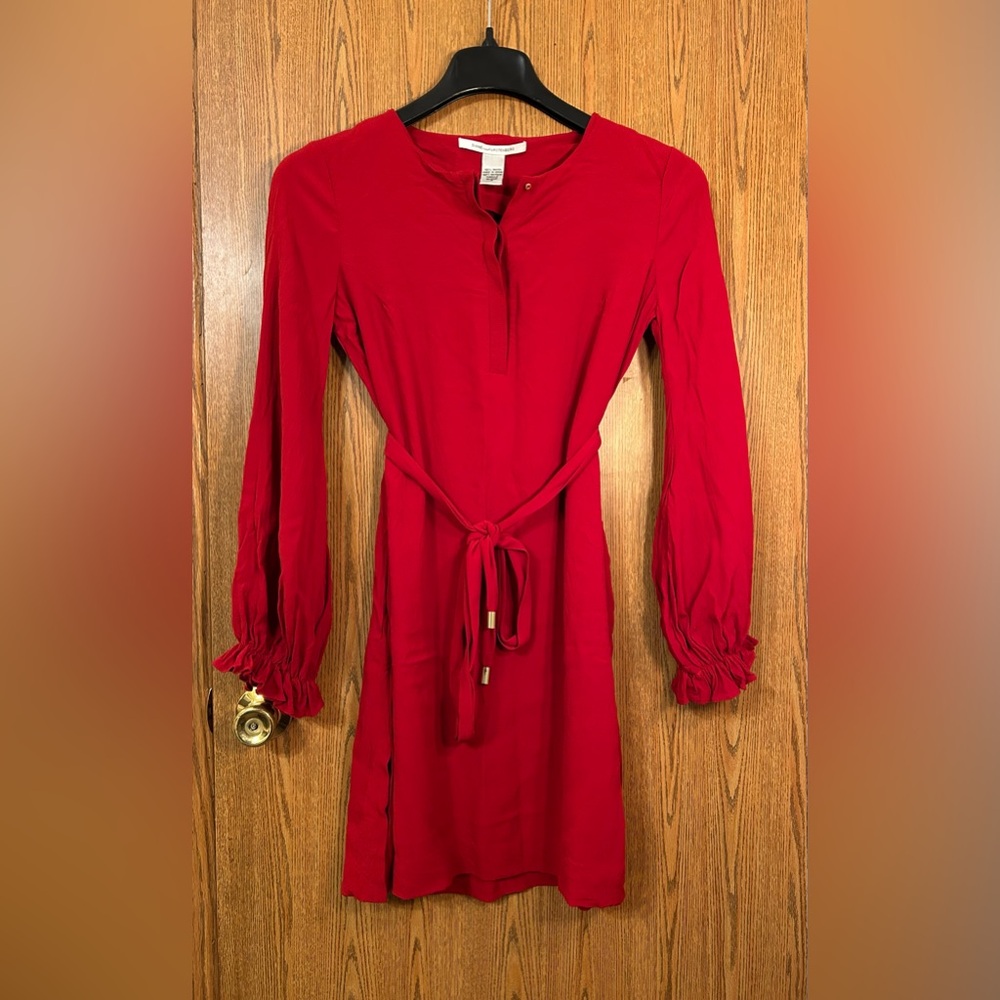 Diane Von Furstenberg Madeline Mini Long Sleeve Red Dress